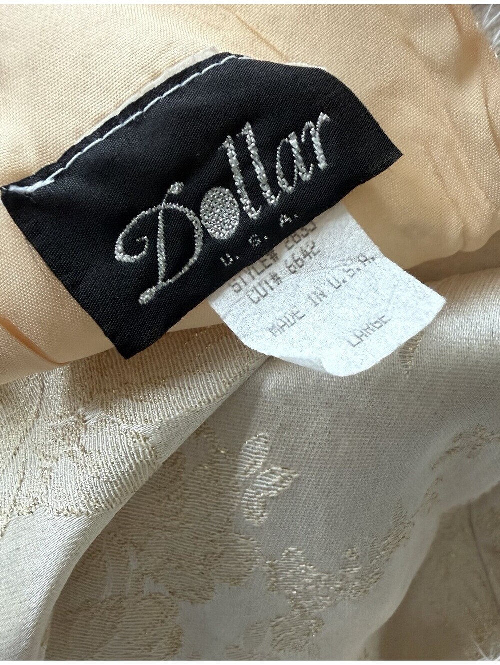 Vintage Dollar Ivory Gold Brocade Formal Dress Shawl Prom Wedding Gown Large USA - Picture 8 of 9
